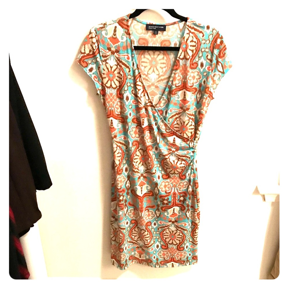 Orange and blue patterned dress
